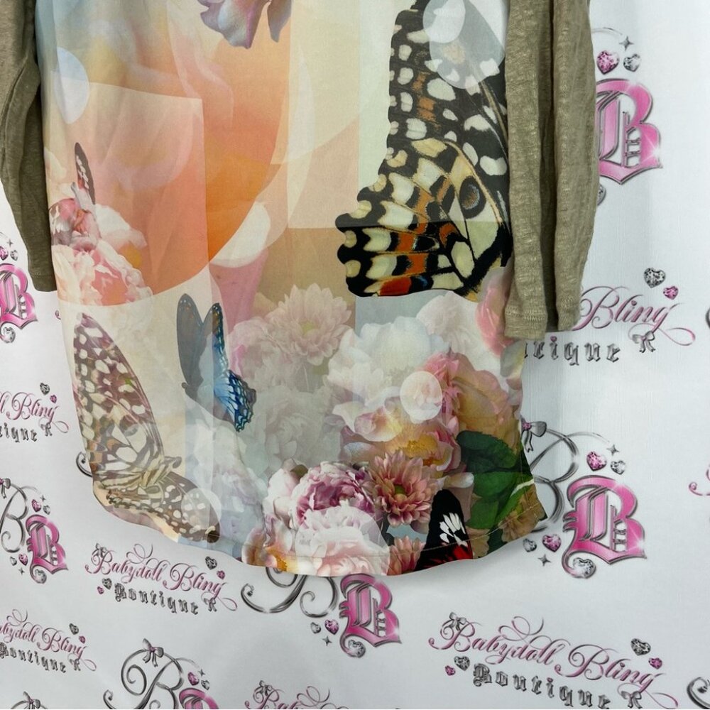 Joe Fresh top butterfly multicolor Floral Butterfly Long Sleeve Top - Picture 3 of 9